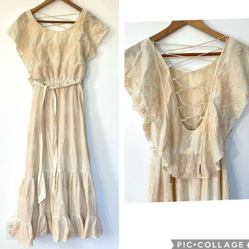 Love Sam Tallulah Silk-Blend Embroidered Ivory Maxi Dress Sz S - Picture 3 of 16